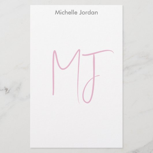 Attraktive Monogram Pink White Modern Minimalistis Briefpapier (Vorderseite)