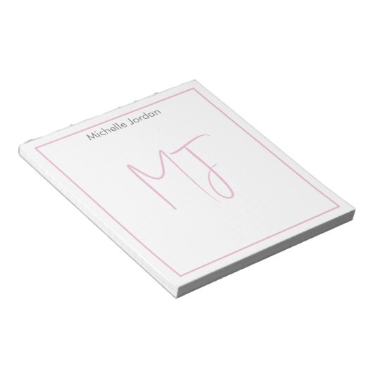 Attraktive Monogram Pink White Modern Minimalistis Notizblock (angewinkelt)