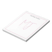 Attraktive Monogram Pink White Modern Minimalistis Notizblock (Rotiert)