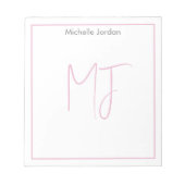 Attraktive Monogram Pink White Modern Minimalistis Notizblock (Vorderseite)