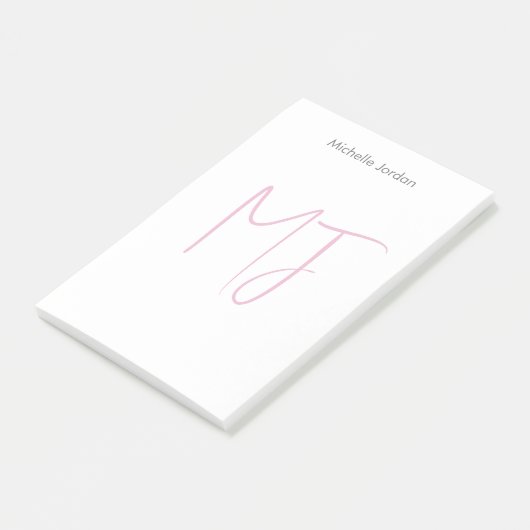 Attraktive Monogram Pink White Modern Minimalistis Post-it Klebezettel (angewinkelt)