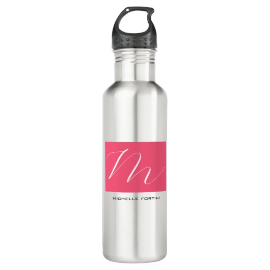 Attraktive Monogram Pink White Modern Schlicht Edelstahlflasche (Vorderseite)