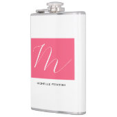 Attraktive Monogram Pink White Modern Schlicht Flachmann (Links)