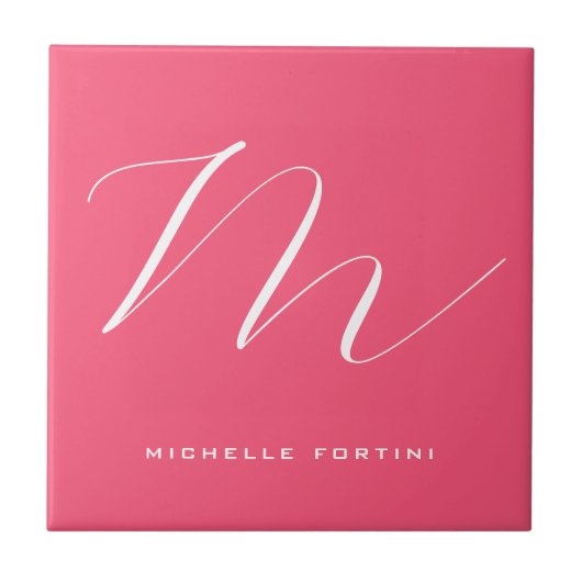 Attraktive Monogram Pink White Modern Schlicht Fliese (Vorderseite)