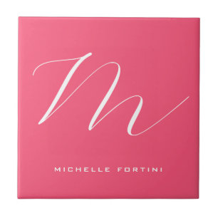 Attraktive Monogram Pink White Modern Schlicht Fliese