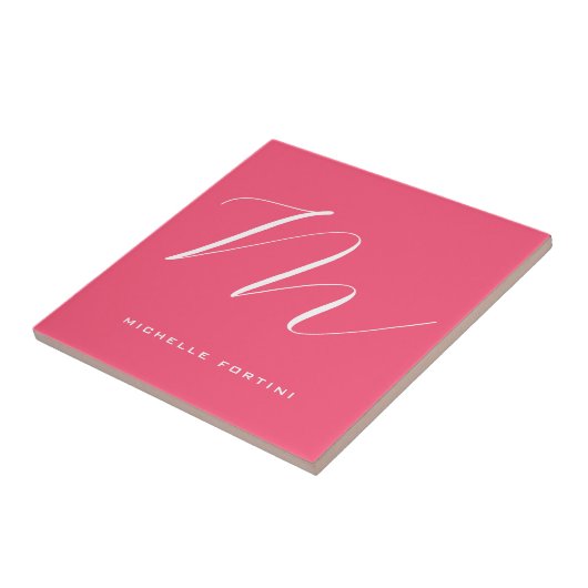 Attraktive Monogram Pink White Modern Schlicht Fliese (Seite)