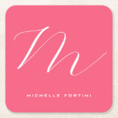 Attraktive Monogram Pink White Modern Schlicht Rechteckiger Pappuntersetzer (Vorderseite)