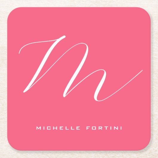 Attraktive Monogram Pink White Modern Schlicht Rechteckiger Pappuntersetzer (Vorderseite)