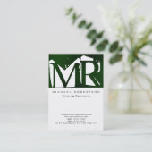 Attraktive Monogram White Green Cool Business Card Visitenkarte (Stehend Vorderseite)