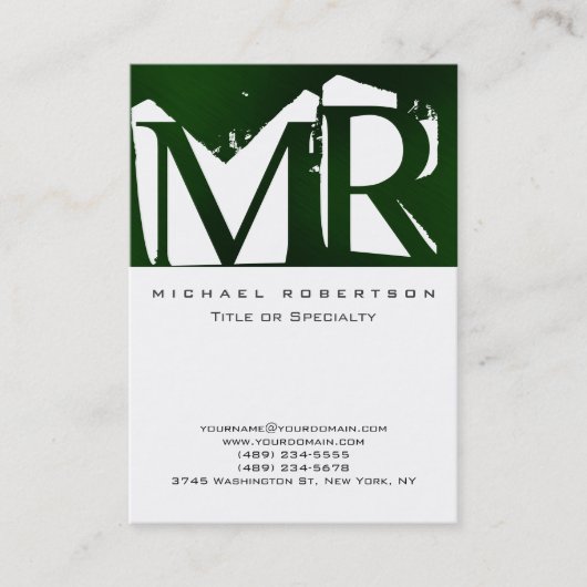 Attraktive Monogram White Green Cool Business Card Visitenkarte (Vorderseite)