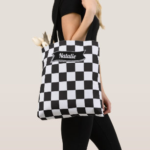 Attraktive Monogramm Cool kariert Schwarz-Weiß Tasche