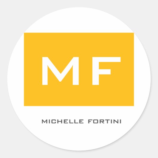 Attraktive Monogramm gelb Weiß Ihr Name Runder Aufkleber (Vorderseite)