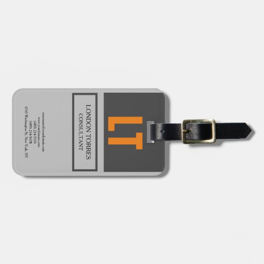 Attraktive Monogramm Grau Schlicht Gepäckanhänger (Vorderseite horizontal)