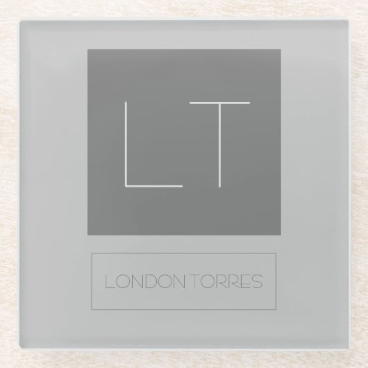 Attraktive Monogramm Grau Schlicht Glasuntersetzer (Vorderseite)