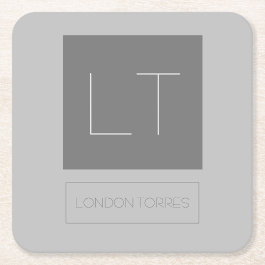 Attraktive Monogramm Grau Schlicht Rechteckiger Pappuntersetzer (Vorderseite)