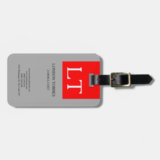 Attraktive Monogramm Grau-Weiß Schlicht Gepäckanhänger (Vorderseite horizontal)