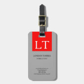 Attraktive Monogramm Grau-Weiß Schlicht Gepäckanhänger (Vorderseite vertikal)