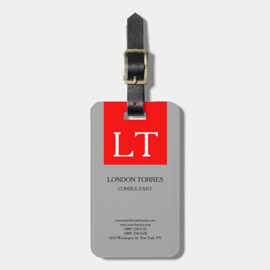 Attraktive Monogramm Grau-Weiß Schlicht Gepäckanhänger (Vorderseite vertikal)