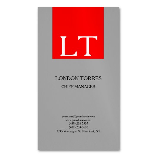 Attraktive Monogramm Grau-Weiß Schlicht Magnetische Visitenkarte (Vorderseite Vertikal)