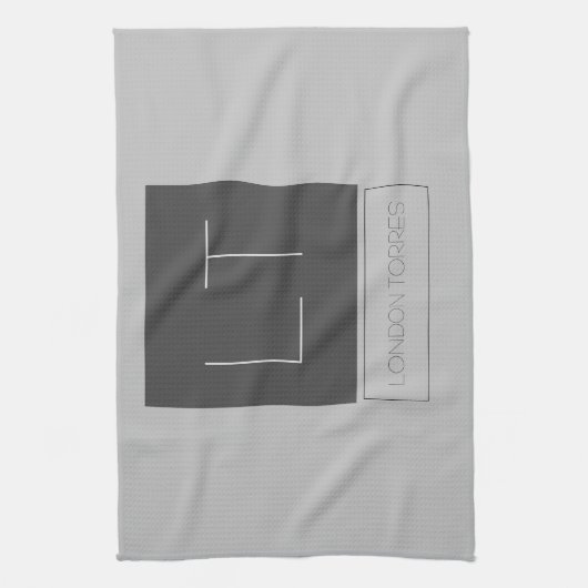 Attraktive Monogramm Graue Schlichte Bezeichnung Geschirrtuch (Vertikal)