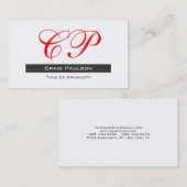 Attraktive Red Schwarz-weiß Monogram Business Card Visitenkarte (Vorne/Hinten)