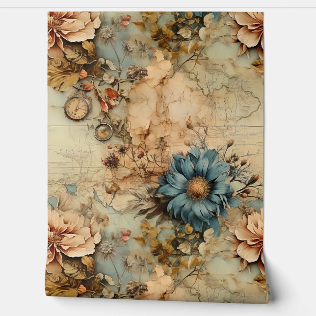 Attraktiver künstlerischer Kompass mit Vintager Bl Tapete (Abrollen)