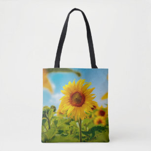 Attraktives Feld mit leuchtend gelben Sonnenblumen Tasche