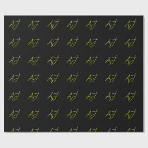 Attraktives Monogramm Gelb Schwarz Modern Minimali Geschenkpapier