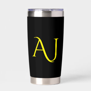 Attraktives Monogramm Gelb Schwarz Modern Minimali Thermobecher