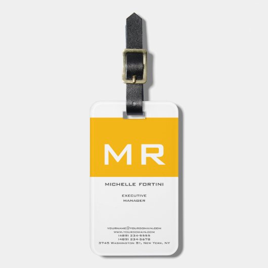Attraktives Monogramm Gelb Weiß Gepäckanhänger (Vorderseite vertikal)