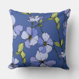 Attraktives Muster aus tiefblauen Wildblumen Kissen