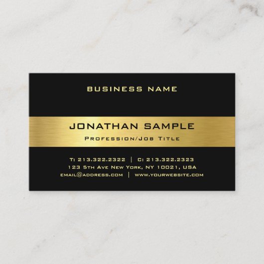 Attraktives schwarzes Goldmodische Luxe moderne Visitenkarte (Vorderseite)