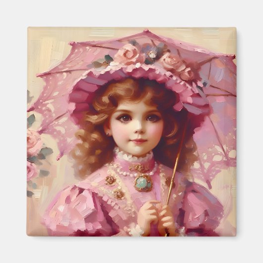 ~ Attraktives Vintages Mädchen ~ Parasol ~ Magnet (Vorne)