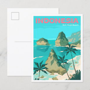 Atuh Strand Bali Kunst Vintage Illustration Reise Postkarte