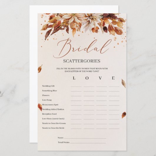 Atum Blume Marigold Bridal Scattergories Game (Vorne/Hinten)