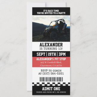 ATV 4 Wheeler Quad Ticket Geburtstagsfeier Einladung