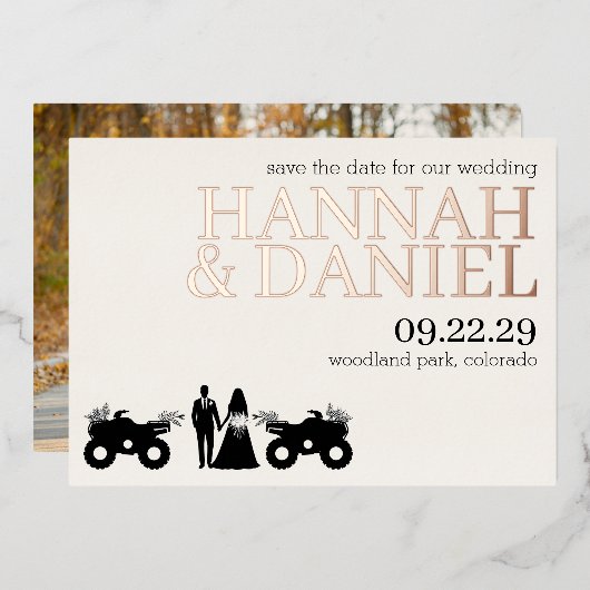 ATV Couple Wedding Save the Date Folieneinladung (Vorderseite/Rückseite)