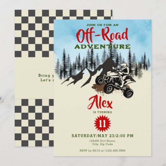 ATV Monster Truck Off Road Adventure Geburtstag Einladung (Vorne/Hinten)