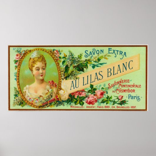 Au Lilas Blanc Soap LabelParis, Frankreich Poster (Vorne)