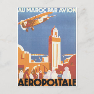 Au Maroc Par Avion Vintage Reiseposter Postkarte