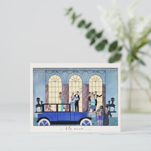 Au Revoir, 1920 Art Deco Illustration Postkarte (Stehend Vorderseite)