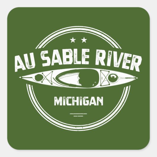 Au Sable River Michigan Kayaking Quadratischer Aufkleber (Vorderseite)