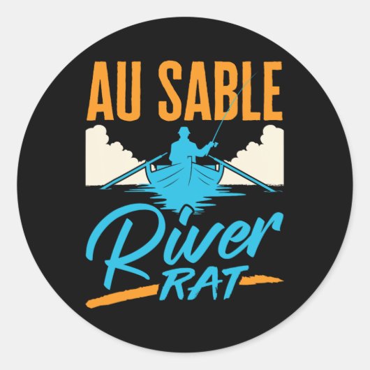 Au Sable River Rat Rafting Canoeing Fishing Boatin Runder Aufkleber (Vorderseite)