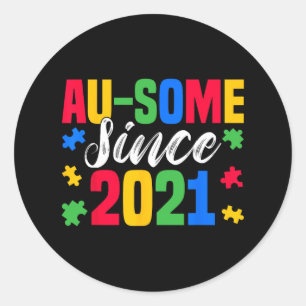 Au-some Seit 2021 4 Years Old Autism Awareness Bo Runder Aufkleber