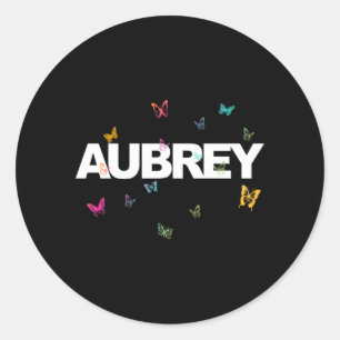 Aub - Schöner Name mit farbenfrohen Schmetterlinge Runder Aufkleber