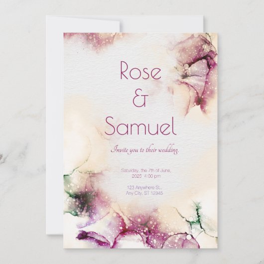 Aubergine Alcohol Ink Chic Wedding Invitation Einladung (Vorderseite)