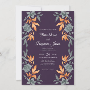Aubergine Amber Leaf Hochzeit Einladung