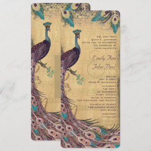 Aubergine Aqua Vintage Pfau Hochzeit Einladung
