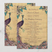 Aubergine-Aquamarin-alters Pfau-Hochzeitsprogramm Programm (Vorne/Hinten)