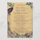 Aubergine-Aquamarin-Vintage-Pfau-Hochzeitsprogramm Programm (Vorderseite)